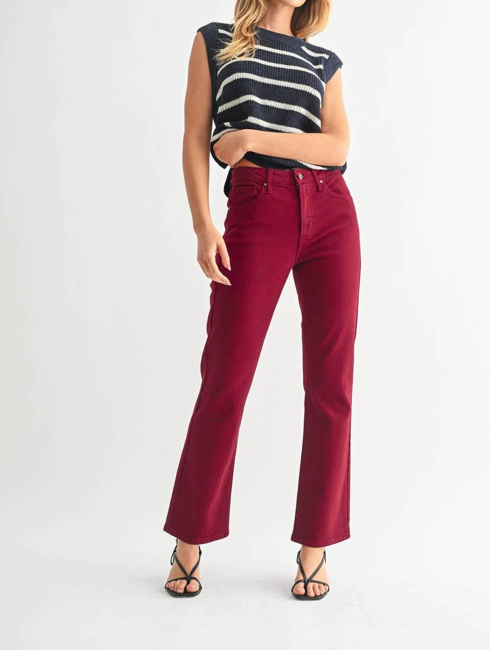 NEW JUST BLACK DENIM women's slim cropped bootcut jeans in dark cherry